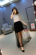 Img 1 - Skirt Korean Slim Look Mesh Mid-Length Translucent Sexy High Waist  Skirt