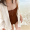 IMG 109 of Korea Elegant Sexy Vintage Burgundy Bare Back Strap Slim Look One-Piece Swimsuit Women Swimwear