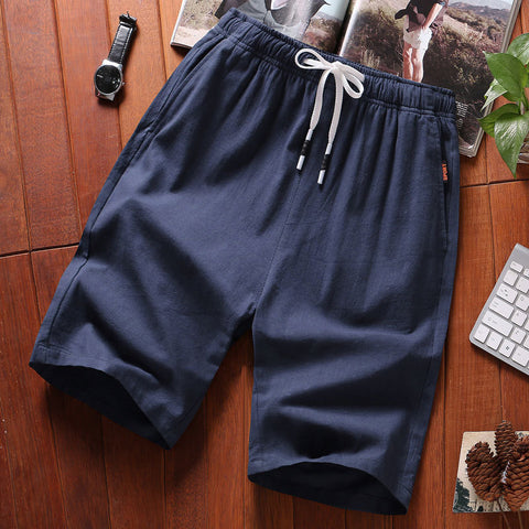 Shorts Men Pants Casual Mid-Length Flaxen Cotton Beach Summer Thin Young Trendy Jodhpurs Slim Look Shorts