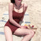 Img 2 - Korea Elegant Sexy Vintage Burgundy Bare Back Strap Slim Look One-Piece Swimsuit Women