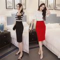 Img 2 - Korean High Waist Slim Look Side Splitted Hip Flattering Mid-Length Skirt