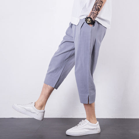 Img 2 - Summer Oriental Men Flaxen Loose Plus Size Casual Japanese Thin Slim Fit Cropped Pants