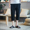 Summer Oriental Men Flaxen Loose Plus Size Casual Japanese Thin Slim Fit Cropped Pants