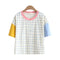 Img 5 - Japanese Short Sleeve Round-Neck T-Shirt Women Student Loose Korean ulzzang All-Matching Summer Chequered Mix Colours Casual Tops