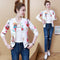 Thin Printed Baseball Jersey Long Sleeved Stand Collar Student Cardigan Jacket Women Outerwear