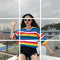 Img 3 - Summer INSInspired Popular Half Sleeved T-Shirt Women Mid-Length Rainbow Color-Matching Striped Short Sleeve