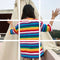 IMG 112 of Summer INSInspired Popular Half Sleeved T-Shirt Women Mid-Length Rainbow Color-Matching Striped Short Sleeve T-Shirt