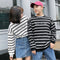 Img 2 - Couple Student Striped Loose Long Sleeved Sweatshirt