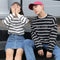 Img 3 - Couple Student Striped Loose Long Sleeved Sweatshirt