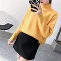 IMG 119 of Pullover Women Half-Height Collar Sweater Loose Round-Neck Solid Colored All-Matching Striped Outerwear