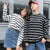 Img 1 - Couple Student Striped Loose Long Sleeved Sweatshirt