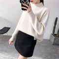 IMG 109 of Pullover Women Half-Height Collar Sweater Loose Round-Neck Solid Colored All-Matching Striped Outerwear