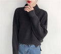 IMG 110 of Pullover Women Half-Height Collar Sweater Loose Round-Neck Solid Colored All-Matching Striped Outerwear