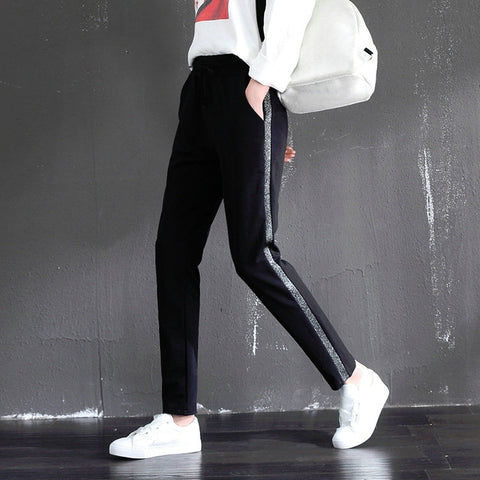 IMG 107 of Striped Sport Pants Women Slim Look Plus Size Fit Korean All-Matching Loose Harem Activewear