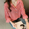 Img 1 - Hong Kong chicStrap Bare Shoulder Striped Blouse Long Sleeved Tops Shirt Versatile