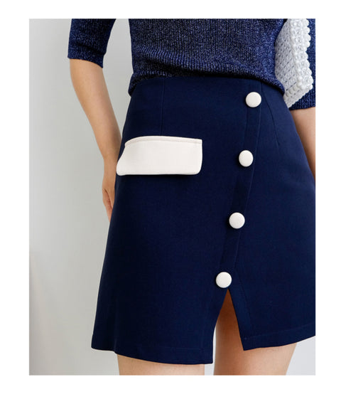 IMG 112 of Color-Matching Skirt Women Korean All-Matching High Waist Slim Look A-Line Skirt