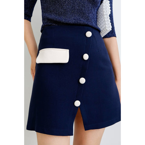 Color-Matching Skirt Women Korean All-Matching High Waist Slim Look A-Line Skirt