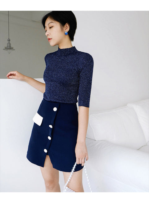 IMG 115 of Color-Matching Skirt Women Korean All-Matching High Waist Slim Look A-Line Skirt