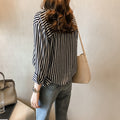 Img 4 - Hong Kong chicStrap Bare Shoulder Striped Blouse Long Sleeved Tops Shirt Versatile