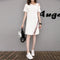 Img 3 - Summer Korean All-Matching Bare-Shoulder Loose Mid-Length Niche Short Sleeve Dress
