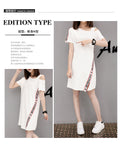 Img 8 - Summer Korean All-Matching Bare-Shoulder Loose Mid-Length Niche Short Sleeve Dress