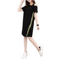 Img 5 - Summer Korean All-Matching Bare-Shoulder Loose Mid-Length Niche Short Sleeve Dress