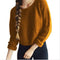 Women Europe Burgundy Short Hem Splitted Long Sleeved Bare Belly Sweater