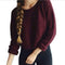 Img 1 - Women Europe Burgundy Short Hem Splitted Long Sleeved Bare Belly Sweater