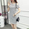 Img 6 - Summer Korean Slim Look Black White Striped Dress Women Short Sleeve Hip Flattering Mid-Length Dress