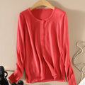 Korean Round-Neck Solid Colored Women Wool Cardigan Sweater Knitted Outerwear