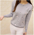Women Korean Loose Round-Neck Long Sleeved Embroidered Flower Sweater Matching Outerwear