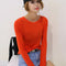 Img 5 - Korea Inspired Round-Neck Thin Tops Slim Look Basic Undershirt Solid Colored Long Sleeved T-Shirt Women