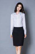 Img 8 - White Blouse Long Sleeved Korean Slim Look Light Blue Plus Size Blouse