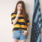 Img 2 - Summer Women T-Shirt Korea ulzzang All-Matching Loose Yellow Black Striped Round-Neck Short Sleeve