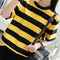 Img 4 - Summer Women T-Shirt Korea ulzzang All-Matching Loose Yellow Black Striped Round-Neck Short Sleeve