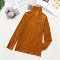 Solid Colored High Collar Warm Tops Gold Matching Women Long Sleeved T-Shirt Outerwear