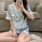 Img 2 - Summer Silk Thin Short Sleeve Pajamas Women Outdoor Loungewear Sweet Look Casual Shorts Two-Piece Sets