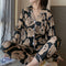 Pajamas Women Adorable Cartoon Long Sleeved Loose Thin Loungewear Two-Piece Sets Outdoor Sleepwear