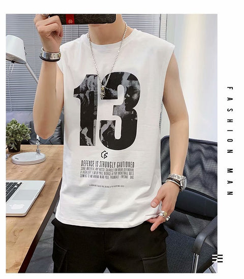 Men Tank Top Trendy Hip-Hop Stylish Summer Young Sporty Vest Matching Tops Thin Printed te Tank Top