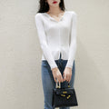 Img 4 - Elegant V-Neck Trendy Slim Look Sweater Women Long Sleeved Basic Undershirt Korean Short Tops
