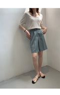 IMG 139 of Coffee Shorts Women Summer A-Line High Waist Wide Leg Bermuda Hong Kong Elastic Pants Shorts