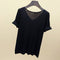 IMG 114 of Silk Sweater Loose V-Neck Undershirt Black T-Shirt Short Sleeve Women Solid Colored ins Thin T-Shirt