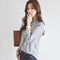 Img 4 - Striped Mix Colours Leaves Embroidery Korean Stand Collar Shirt Long Sleeved Slim Look Women Blouse