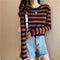 IMG 116 of Elegant Tops Long Sleeved Korean Women All-Matching Striped Knitted Undershirt T-Shirt Short Outerwear
