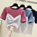 Img 1 - Korean chicFrench Spliced Summer Slim Look Women All-Matching False Two-Piece Undershirt Fairy-Look Tops Sweater