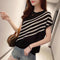 Striped Short Sleeve T-Shirt Women Loose Hong Kong Airplane Tops Summer Silk Sweater Thin ins Outerwear
