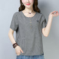 Img 3 - Blouse Summer Art Casual Cotton Blend T-Shirt Plus Size Slim Look Short Sleeve Chequered Tops Blouse