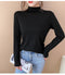 IMG 148 of Black Round-Neck Half-Height Collar Undershirt Women Slim Look Solid Colored Under Long Sleeved Tops Outerwear