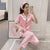 Thailand Plus Size Pajamas Women Cardigan Short Sleeve Long Pants Silk Solid Colored Loungewear Sets Sleepwear