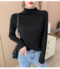 IMG 146 of Black Round-Neck Half-Height Collar Undershirt Women Slim Look Solid Colored Under Long Sleeved Tops Outerwear